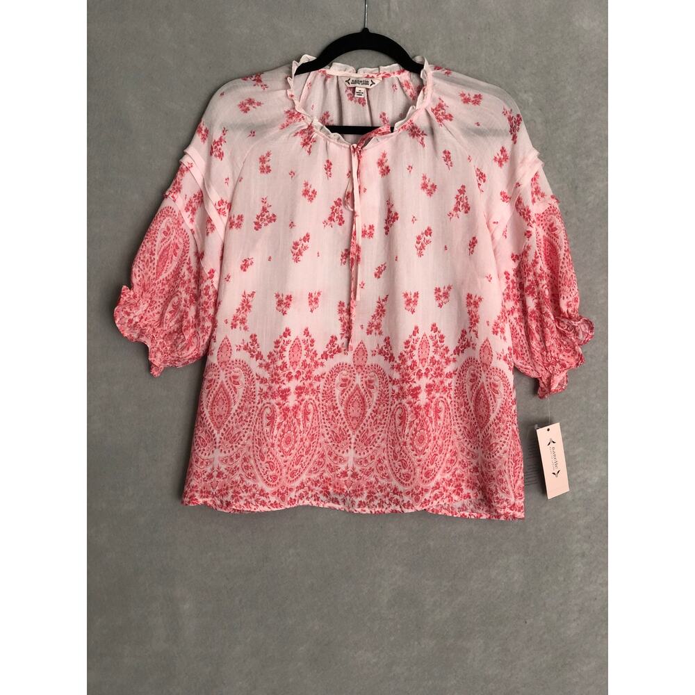 Nanette LePore Tie Front Top Puff Sleeve Red Women's Medium NEW